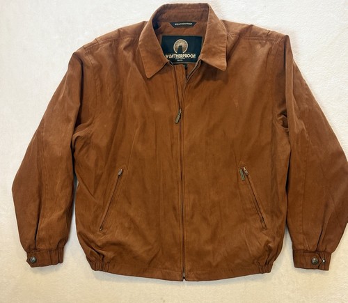 Weatherproof Mens Brown Microfiber Golf Jacket Full Zip Bomber Windbreaker L