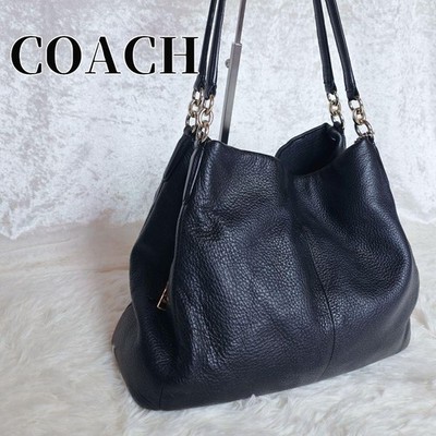 COACH Phoebe Shoulder Bag Navy Leather 3 Compartment Genuine 