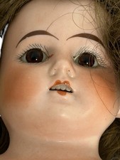 Antique Ernest Heubach 14” Bisque Head & Shoulder Doll Horseshoe Mark Leather