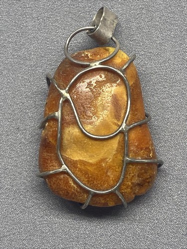 Large Artisan Baltic Amber Sterling Silver Handmade Abstract Pendant 2" Long - Picture 2 of 8