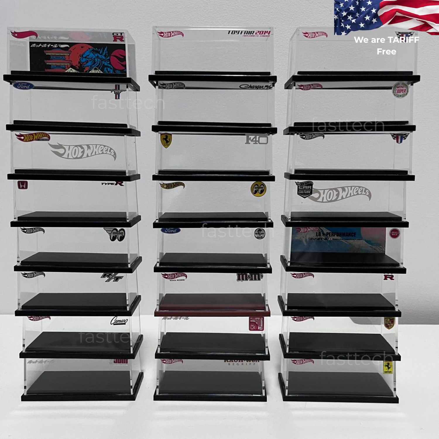 Custom Acrylic Display Case 1:64 for Hot Wheels with Engraved Sticker & Box