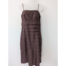 Jessica Howard Womens Brown Satin Tiered Beaded Dress Size 6 Cocktail Evening