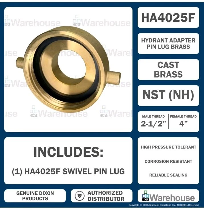 Genuine Dixon HA4025F Hydrant Adapter – 4" FNST × 2½" MNST, Cast Brass - Image 4 of 4