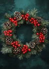 Print ACEO Art Card Christmas Wreath Red Berries Pine Cones Limited Edition
