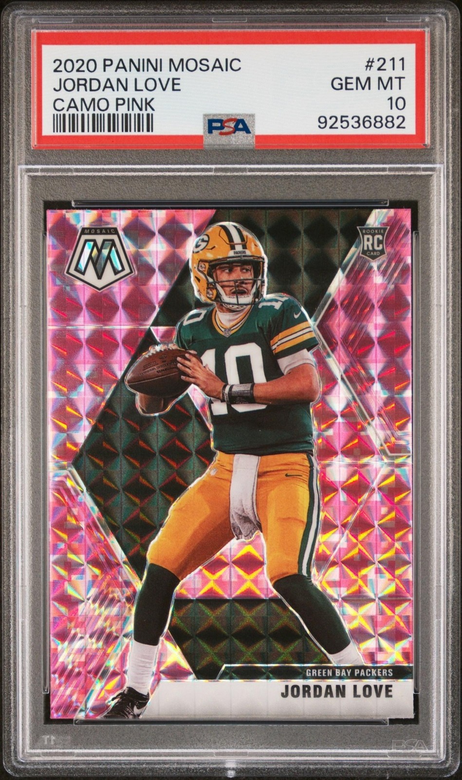 2020 Mosaic Football Jordan Love #211 Rookie RC Camo Pink PSA 10