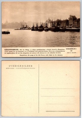 Vintage Skeppsbron Stockholm Sweden Postcard - Old Town Quay & Ships