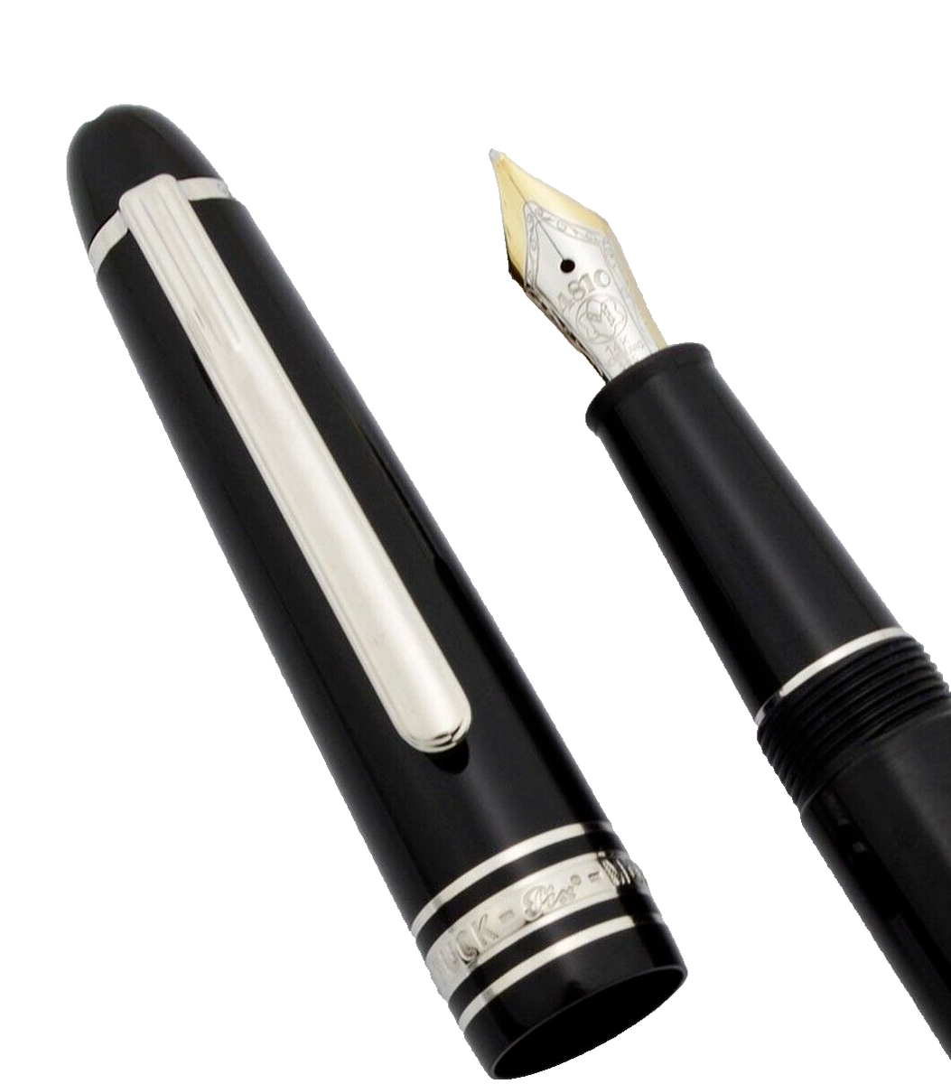 New MONTBLANC 145 FOUNTAIN PEN BLACK Platinum M Nib in Leather