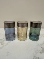 Interglass Italy Etched Colored Glass Silver Plate Rim Shot Glass SET of 3