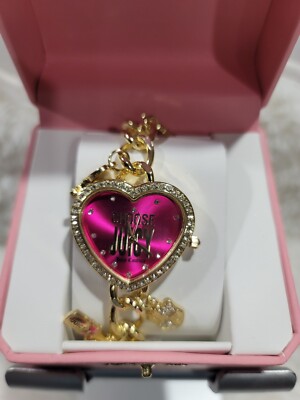 Juicy Couture Gold Tone Hanging Charm Watch . Hot Pink Heart  display picture 2