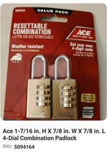 2 PACK - Combination Lock Resettable 4-Digit Weather Resistant Brass Padlock