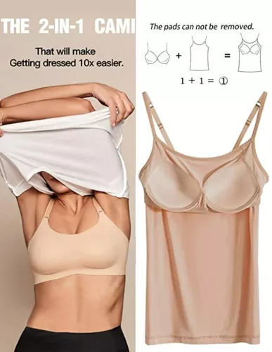 Womens Camisole with Shelf Bra Undershirts Adjustable Strap Cami Tank Top - Picture 11 of 25