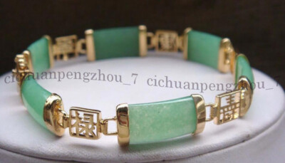 Natural Green Aventurine 18KGP Bangle Bracelet Fortune Women Lucky Gems Jewelry