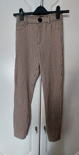 Zara Beige Ivory Black Houndtooth Dogtooth Check Stretch Trousers Skinny Size S