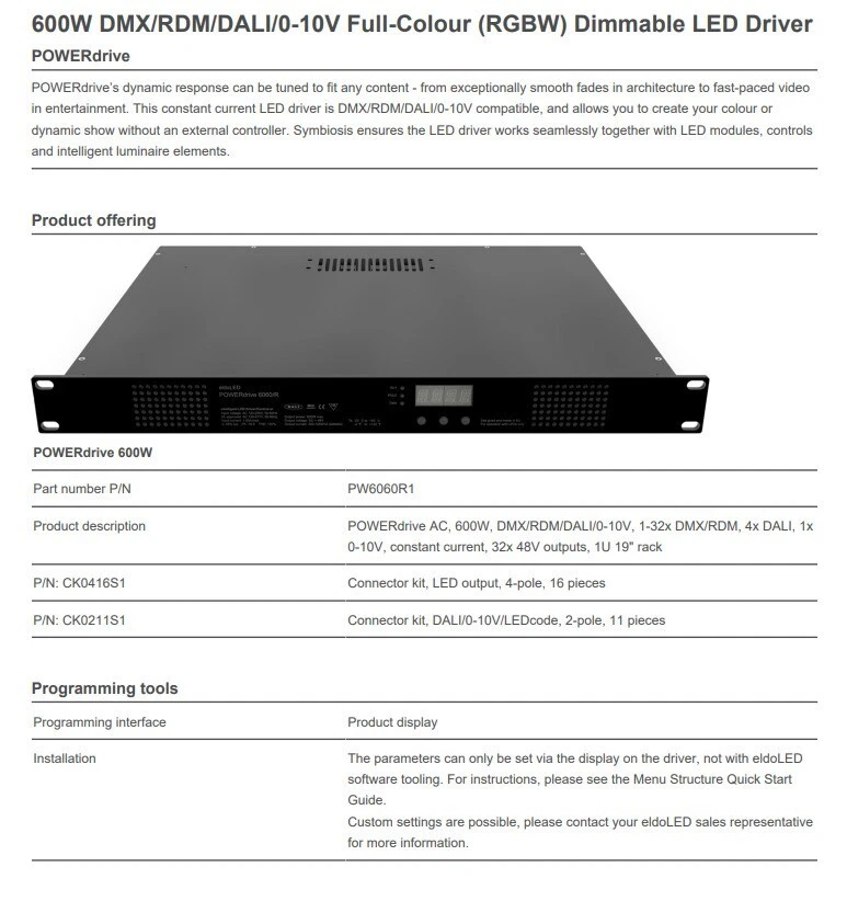 eldoLED POWERdrive 6060/R, 600-Watt 0-10V dimmable DMX/RDM/DALI LED driver (NEW) - Image 2 of 4