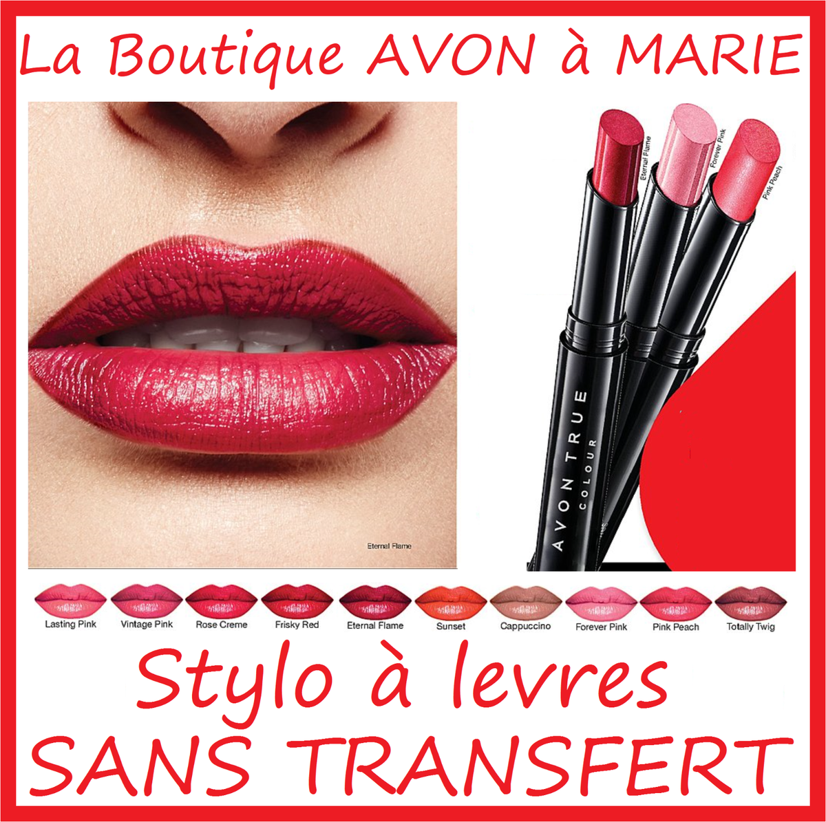 Rouge à Lèvres Longue Tenue Avon Eternal Flame - Teinte Rouge Satiné - Neuf