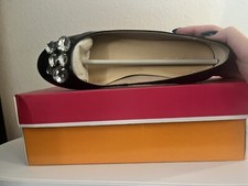 Kate Spade New York Paulina Black Patent Leather Gem Toe Ballet Flats Office