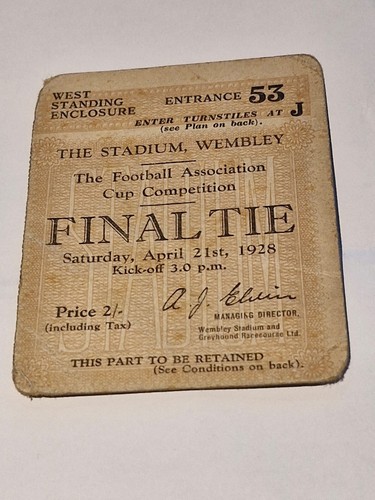 TICKET STUB - BLACKBURN ROVERS V HUDDERSFIELD TOWN - FINAL DE LA COPA FA 1928 - WEMBLEY