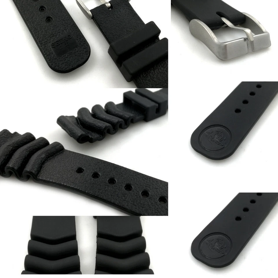Genuine SEIKO Z22 22mm Black Wave PU Rubber Diver Diver's Strap Band - image 2 of 3