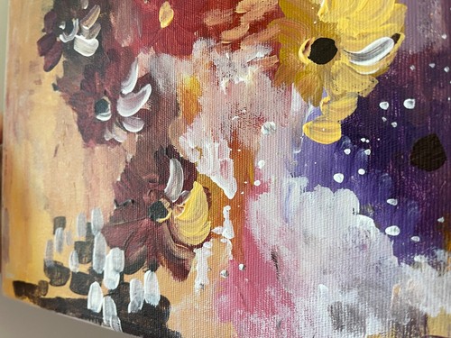 Daisies Painting Original Art Red Yellow Floral Wall Art Flowers 16x24" signed - Picture 4 of 8