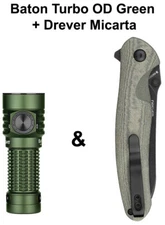 Olight Baton Turbo OD Green & Drever Micarta, 1000 Lumens, 510 Meters Long Range