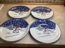Set Of 4 - Thomson Pottery "Snowman" 10.25 Inch Dinner Plates