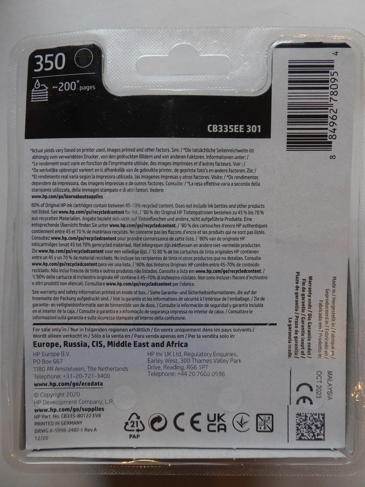 Original HP 350 schwarz Photosmart C4270 C4280 C4340 C4380 OVP - Bild 2 von 2