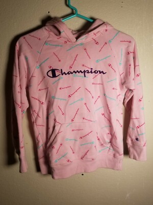 Champion Sweatshirt Pullover Hoodie Script Logo Kanga Pocket Girls Kids  size L