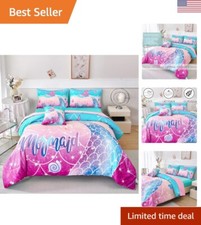 Soft Microfiber Mermaid Girls Comforter Set - 6-Piece Full Size Bedding Ensemble