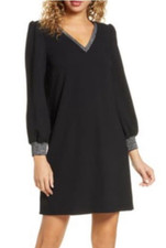 Sam Edelman Black / Metallic Trim V-neck Dress - Size 8