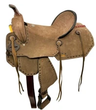 17" Double T Chocolate Rough-out Barrel Horse Saddle, with Black buck stitch