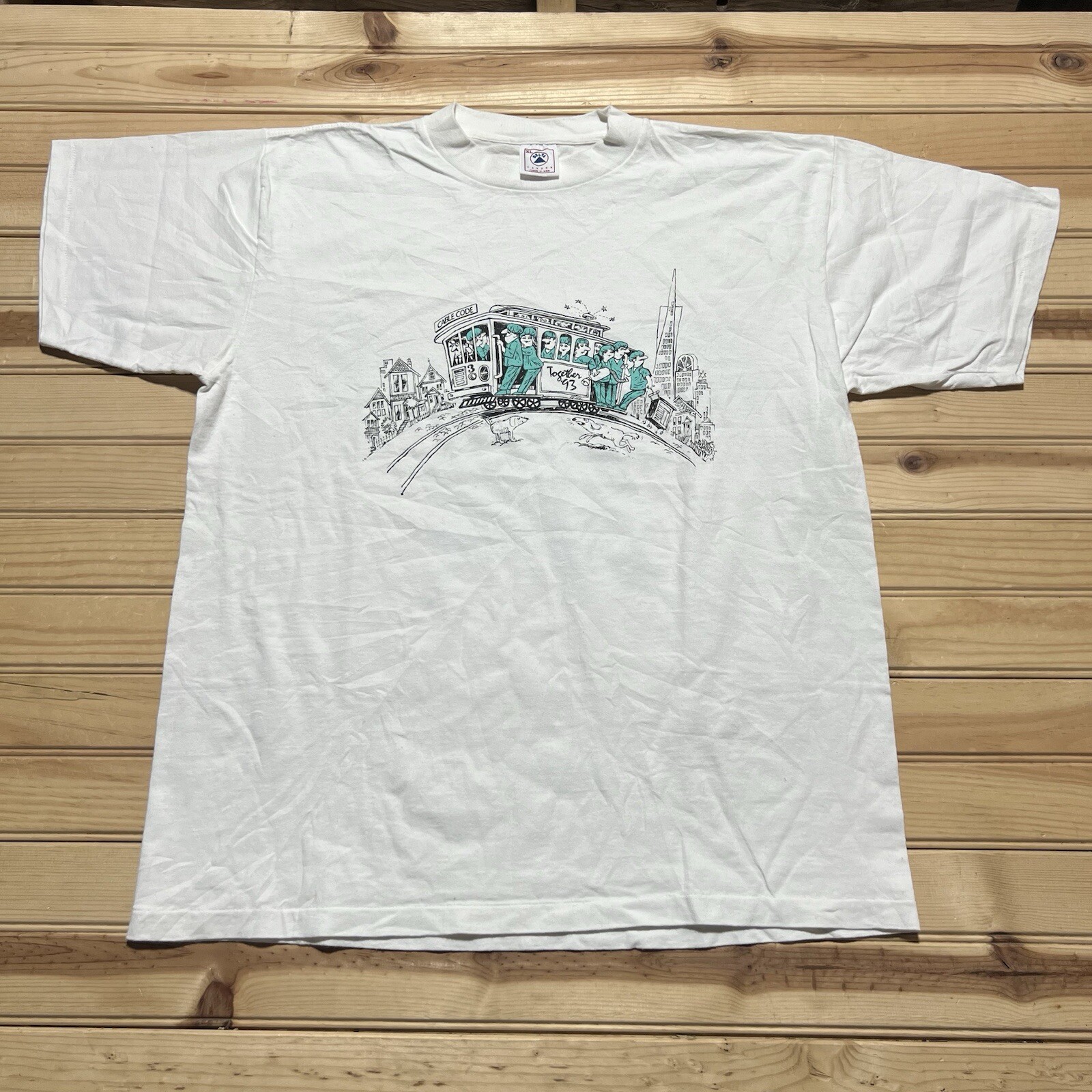 Vintage 90s 1993 Cable Code Trolley Car Together Art San Francisco Shirt Size XL
