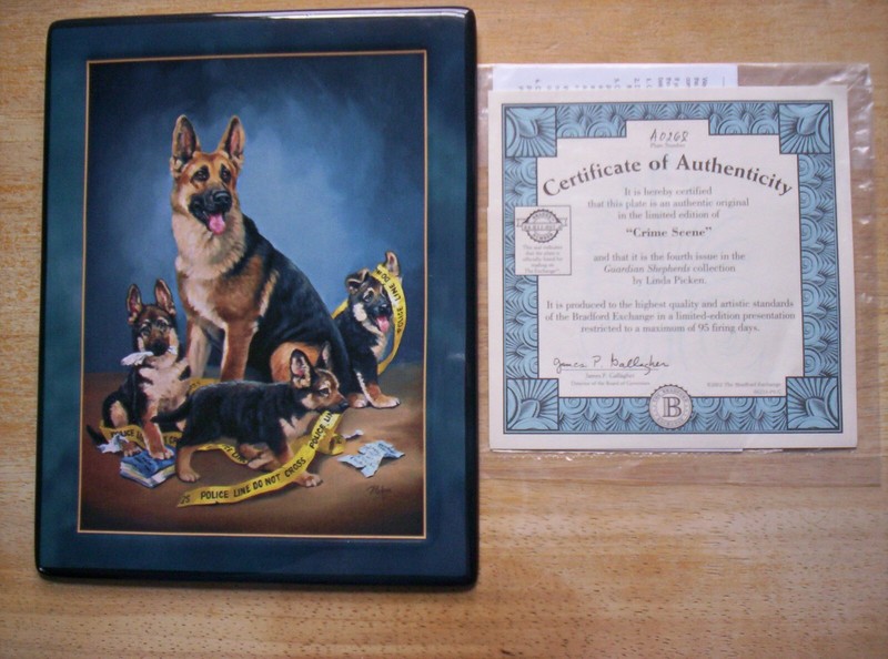 Bradford Exchange German Shepherd Plate CRIME SCENE A0268 by Linda Picken