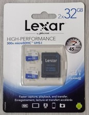 NEW Lexar High Performance 2x32GB Class10 microSDHC UHS-I Card w/ Adapter 45MB/s