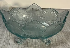 Vintage Jeanette Lombardi Glass Footed Bowl Oval Fruit Dish Pale Blue