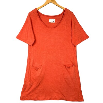 Rag & Bone Womens Shirt Dress M Orange Short Sleeve Pockets Cotton Boho Summer