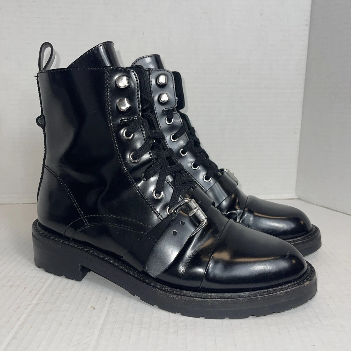 ? All Saints Glossy Black Lace-Up Boots Jay Leather Boots Washed Black | ALLSAINTS US main image 2