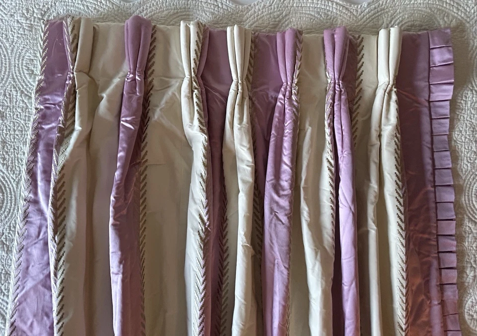 DREAMY Custom Drapery Panel 138”L Embroidery Pleated Side Ruffle Double Lined Foto 2 de 4