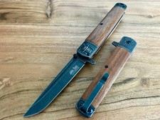 9 Wood Folding Katana Tactical Spring Assisted Open Blade EDC Pocket Knife