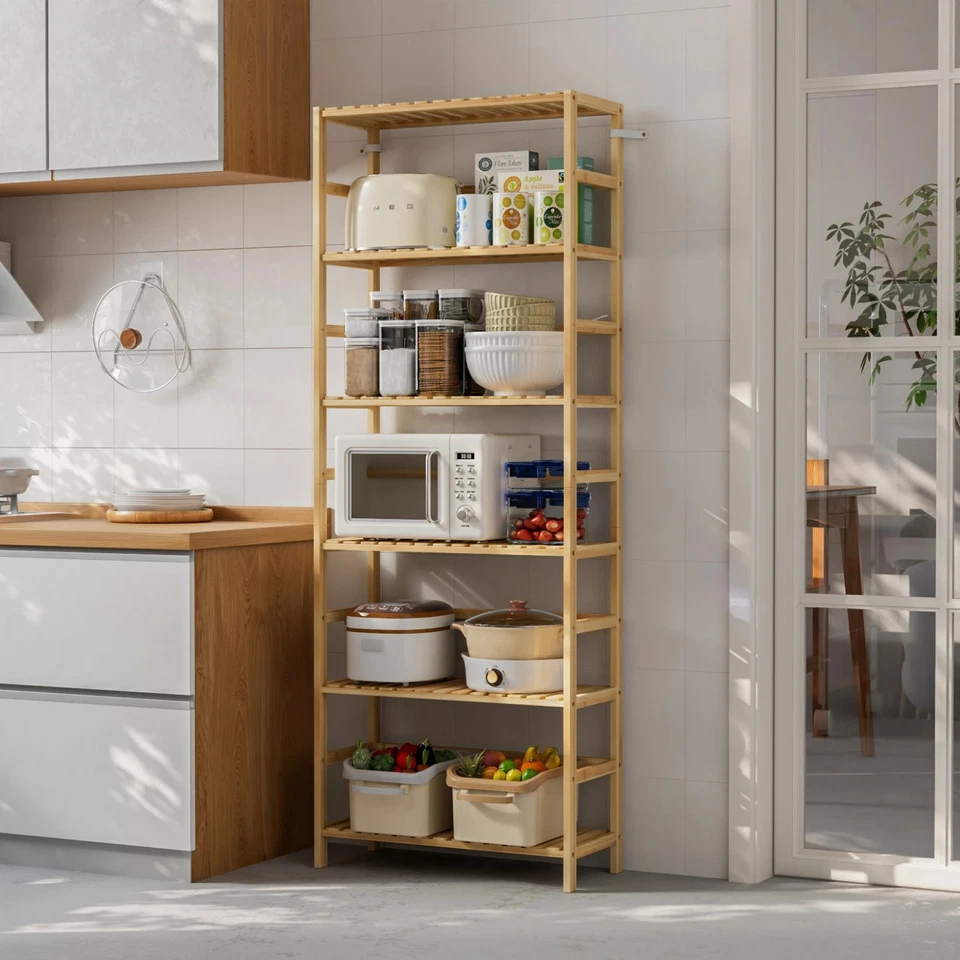 6-tier Bamboo Bookshelf Bookcase Large Flower Stand Adjustable Display Shelves - image 4 of 4