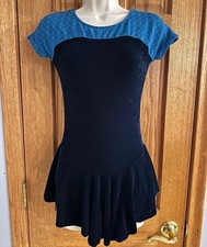 GK ELITE Dark Blue Velour Figure Skating Dress Dance Scoop Back Adult Large