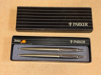 Parker Jotter Pen Pencil Set Brushed Stainless 1984 Arrow Clip USA w/Box