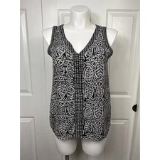 Loft Women's Black & White V- Neck Tank Top - Large