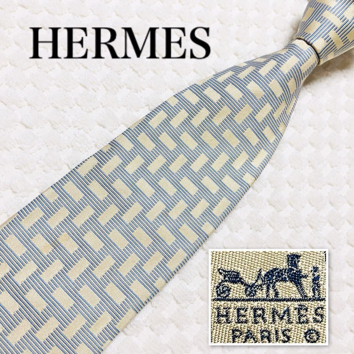 HERMES Tie Rectangular Micro Border 100 Silk Made… - image 1