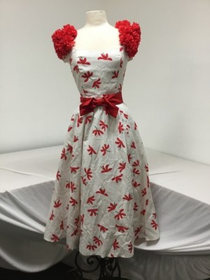 Vintage, Victor Costa, Cocktail Dress, Red/White, Floral, Size 6, (SR200)