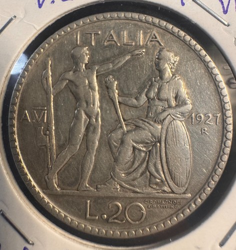 ITALIA REGNO 20 LIRE 1927 ANNO VI LITTORE VITTORIO EMANUELE III  ARGENTO SIGILLO - Photo 6/10