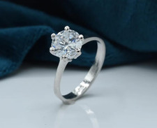 Lab Created Diamond 2Ct Round Cut Solitaire Wedding Ring 14K White Gold Plated