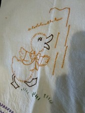 VTG Hand Embroidered Duck Kitchen Towel Farmhouse Spring Linen