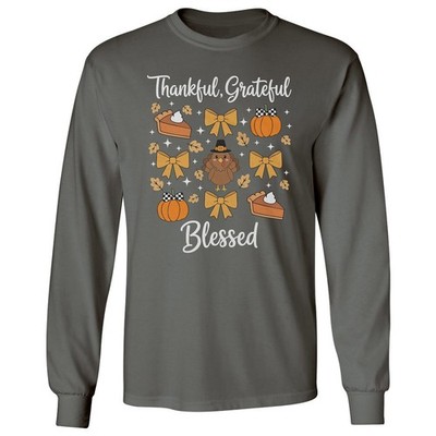 Thankful Grateful Blessed Turkey Thanksgiving 2025 Long Sleeve T-Shirt