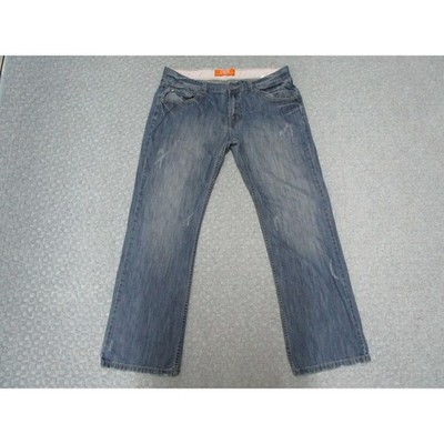 DCOY JNS Jeans Mens 38 Blue Denim Straight Leg Distressed Flap Pockets Casual