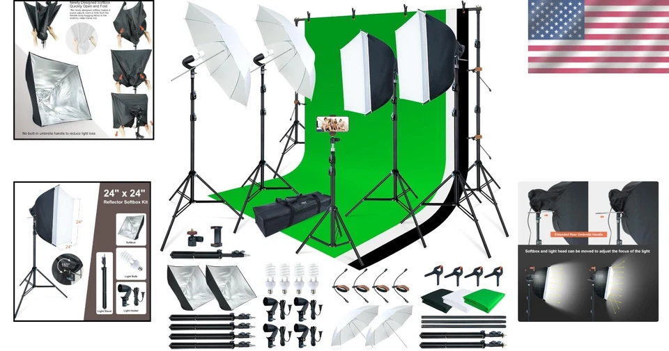 3 Color Background Studio Lighting Kit with Softboxes and High Efficiency Bulbs - Image 2 of 4